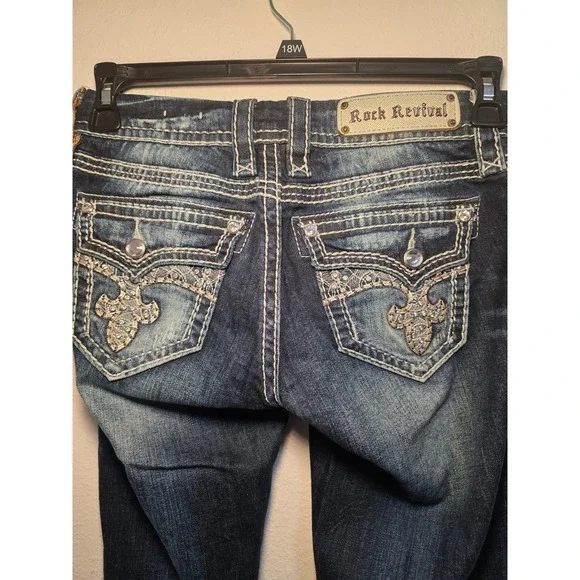 Rock Revival Jeans Women Size 26 Straight Leg Dark Wash Embellished Pockets - Picture 6 of 7